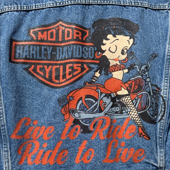 Bugle Boy x Betty Boop Blue Denim Vest with Orange Graphic - Picture 12 of 12
